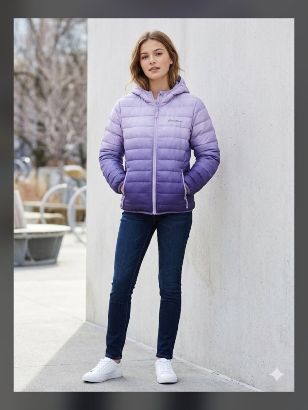 Eddie Bauer Girls' Hooded Down Puffer Jacket Purple Ombre Size XL 14/16